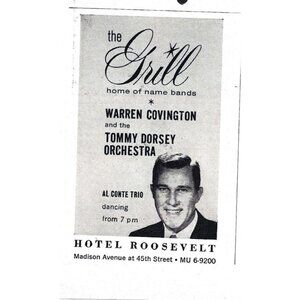 Vintage 1960s Hotel Roosevelt Concert AD Covington Tommy Dorsey Orchestra PRINT